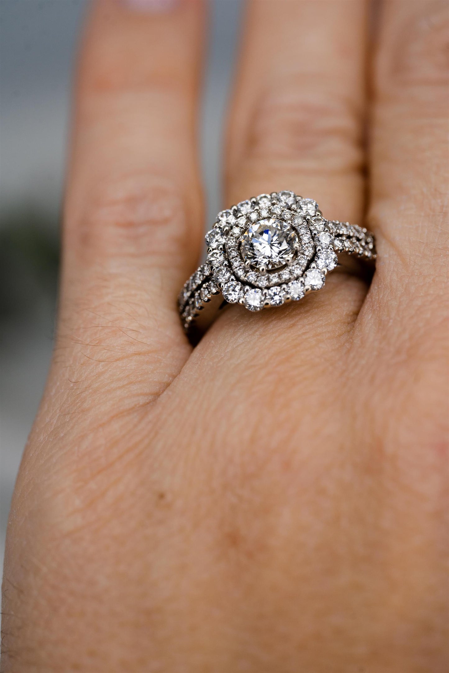 Double Halo Diamond Ring in 14K White Gold