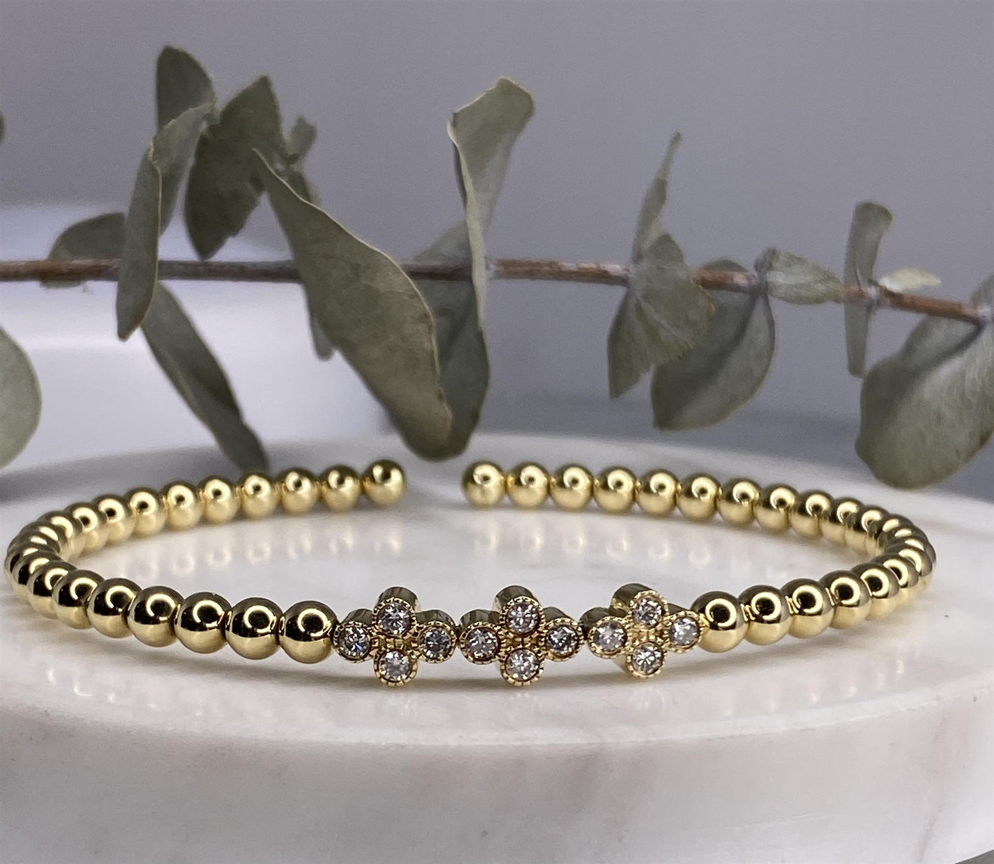 14K Yellow Gold Diamond Clover Bracelet