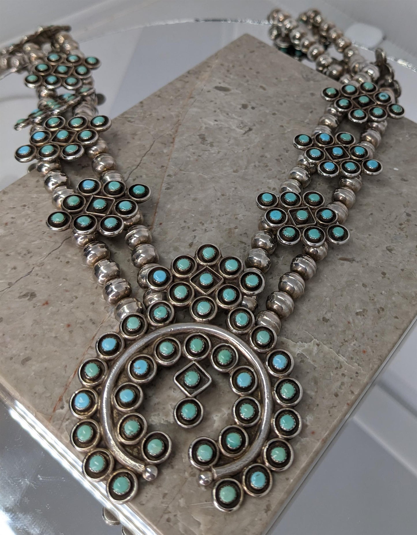 Zuni Squash Blossom Turquoise Necklace