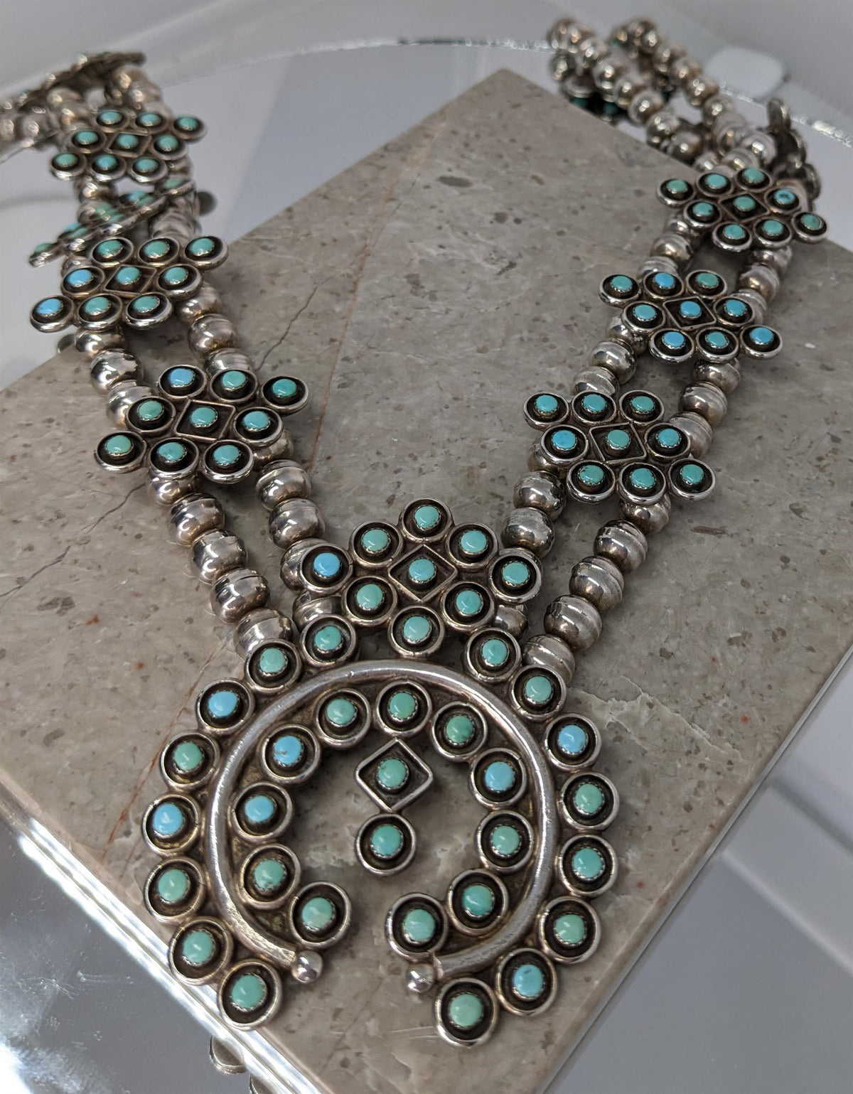 Zuni Squash Blossom Turquoise Necklace