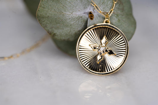 14K Yellow Gold Paperclip Chain Medallion Necklace