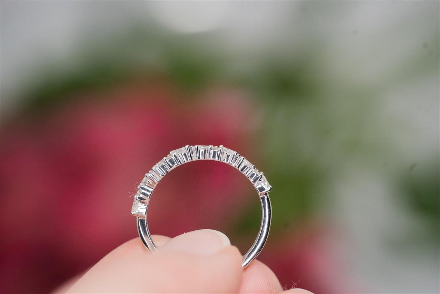14K White Gold Sleek Marquise Cluster Wedding Band