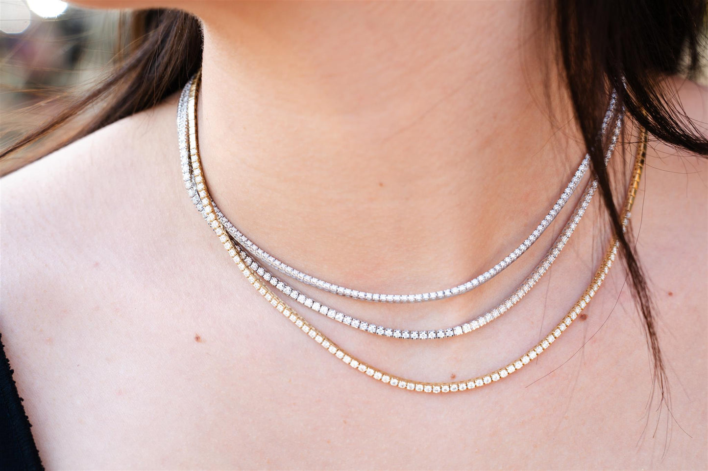 14K Yellow Gold and Diamond Tennis Necklace