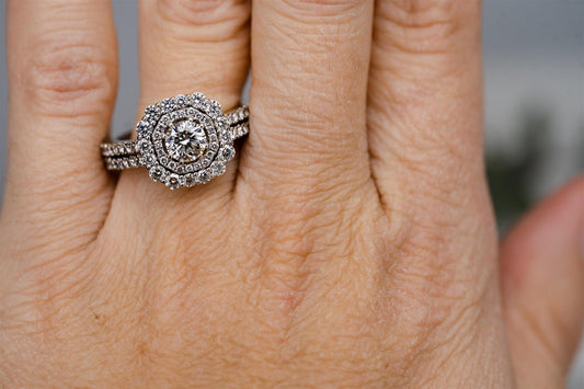 Double Halo Diamond Ring in 14K White Gold