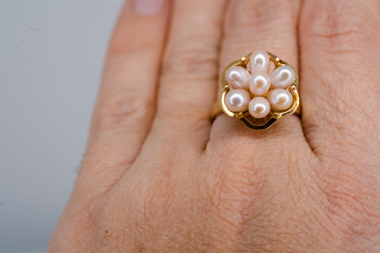 14K Yellow Gold Pearl Flower Ring
