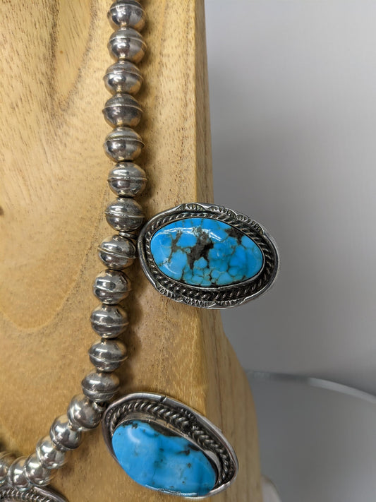 Sterling Silver and Turquoise Squash Blossom Necklace