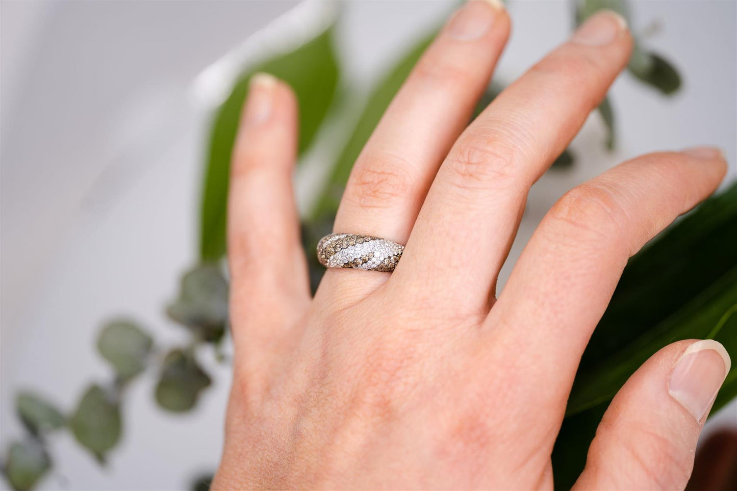 14K WG White and Brown Diamond Dome Ring
