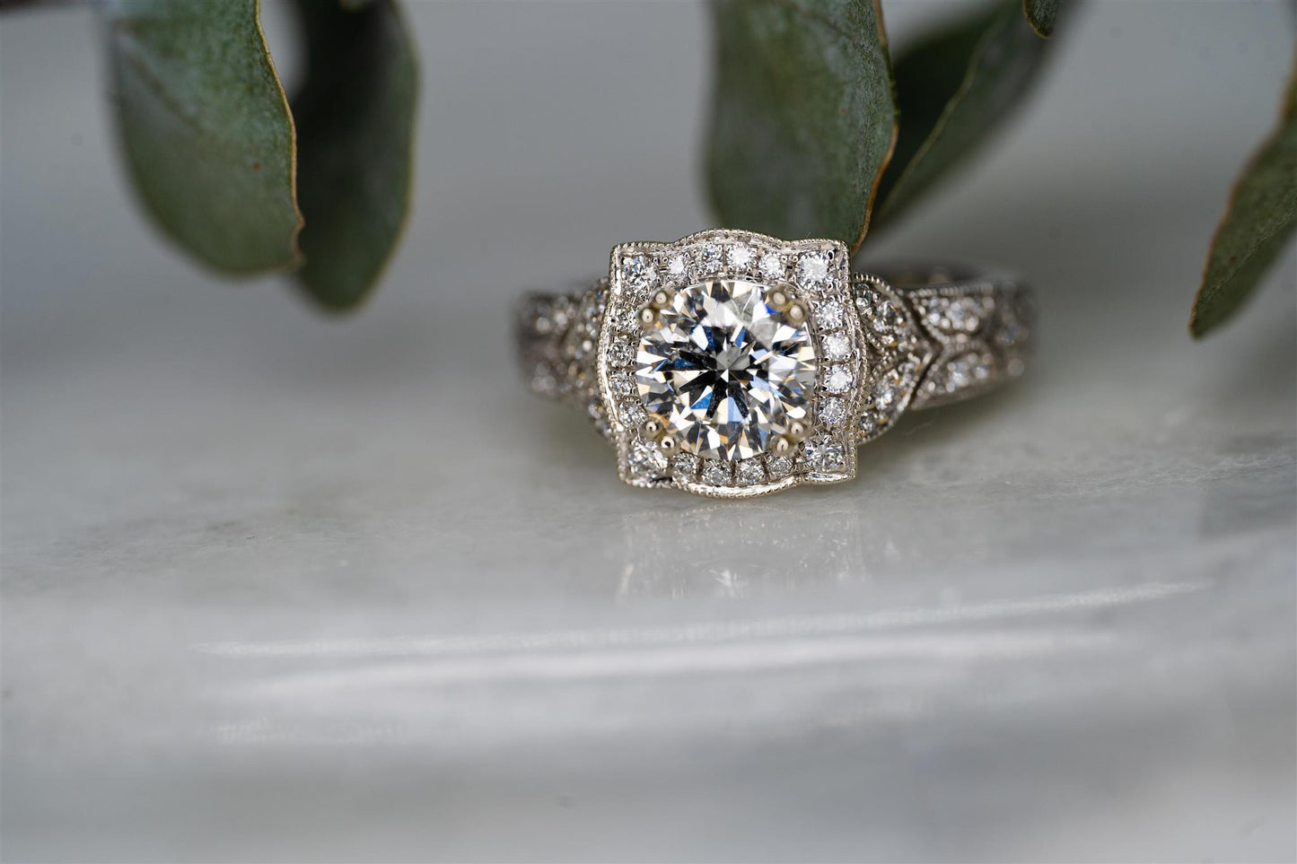 14K White Gold and Diamond Engagement Ring with GIA Report