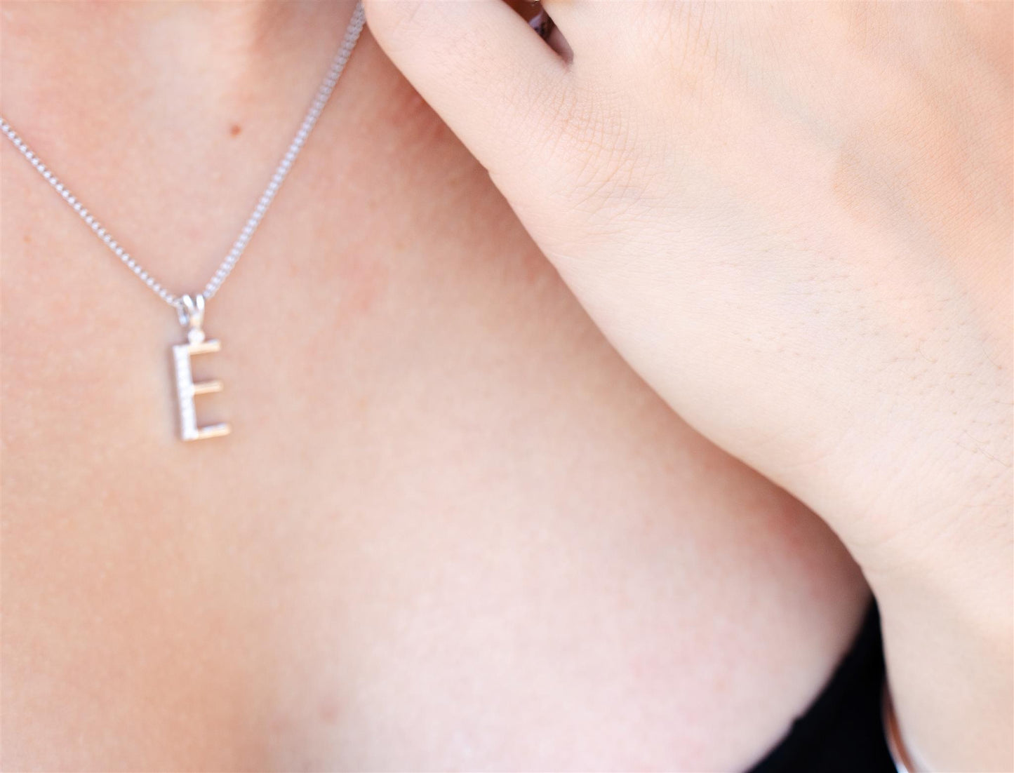 14K White Gold Initial Pendant and Necklace With Pave' Diamonds