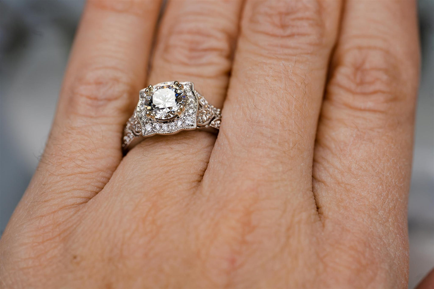 14K White Gold and Diamond Engagement Ring with GIA Report