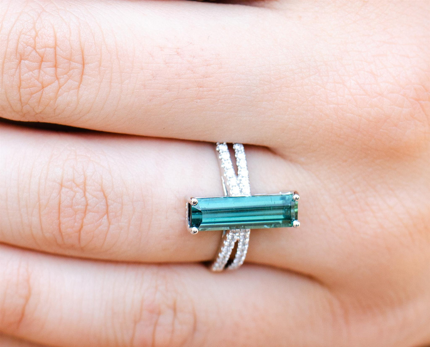 White Gold and Blue Green Tourmaline Ring