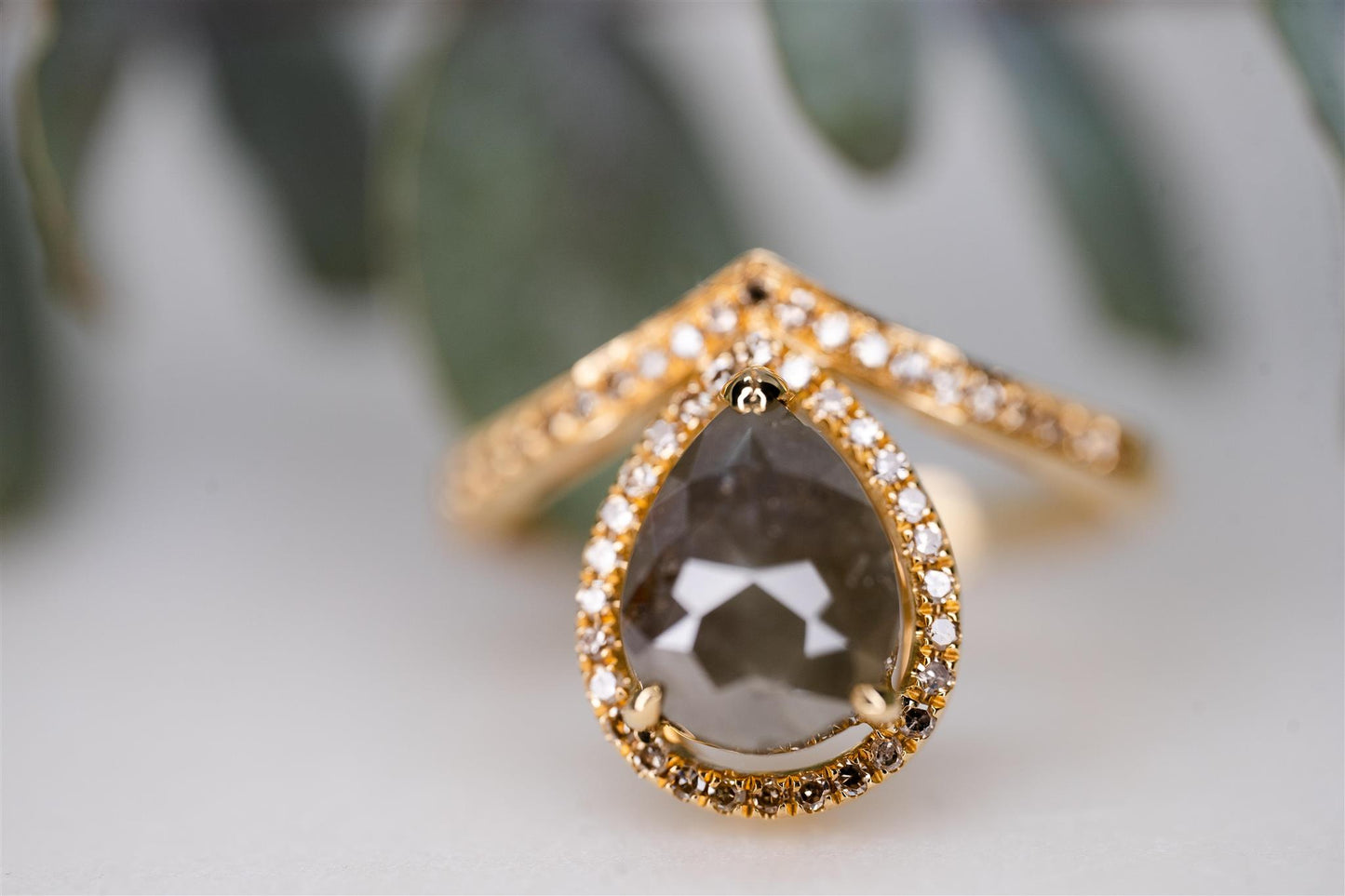 18K Yellow Gold Salt and Pepper Diamond Ring