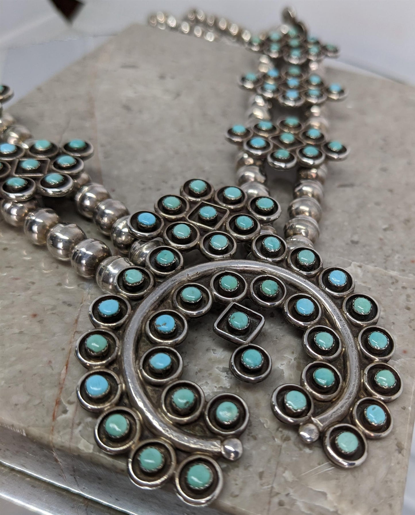 Zuni Squash Blossom Turquoise Necklace