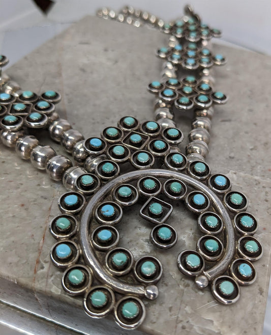 Zuni Squash Blossom Turquoise Necklace