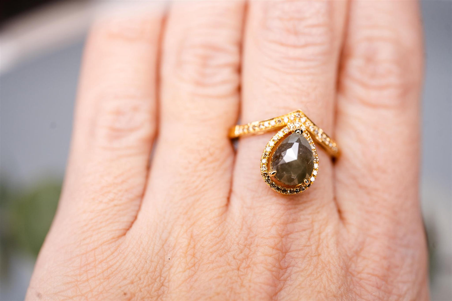 18K Yellow Gold Salt and Pepper Diamond Ring