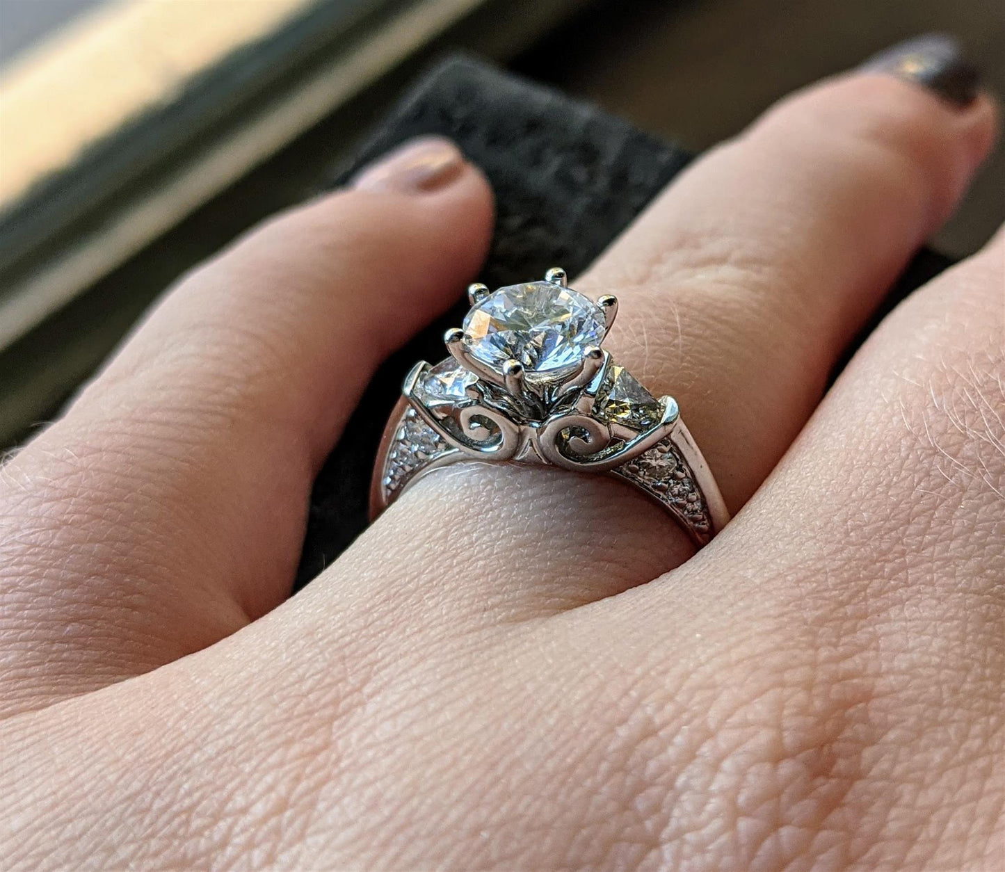 14K White Gold Euro Shank Ring with 0.625tdw Diamonds Accenting a 1.00ct CZ Ring