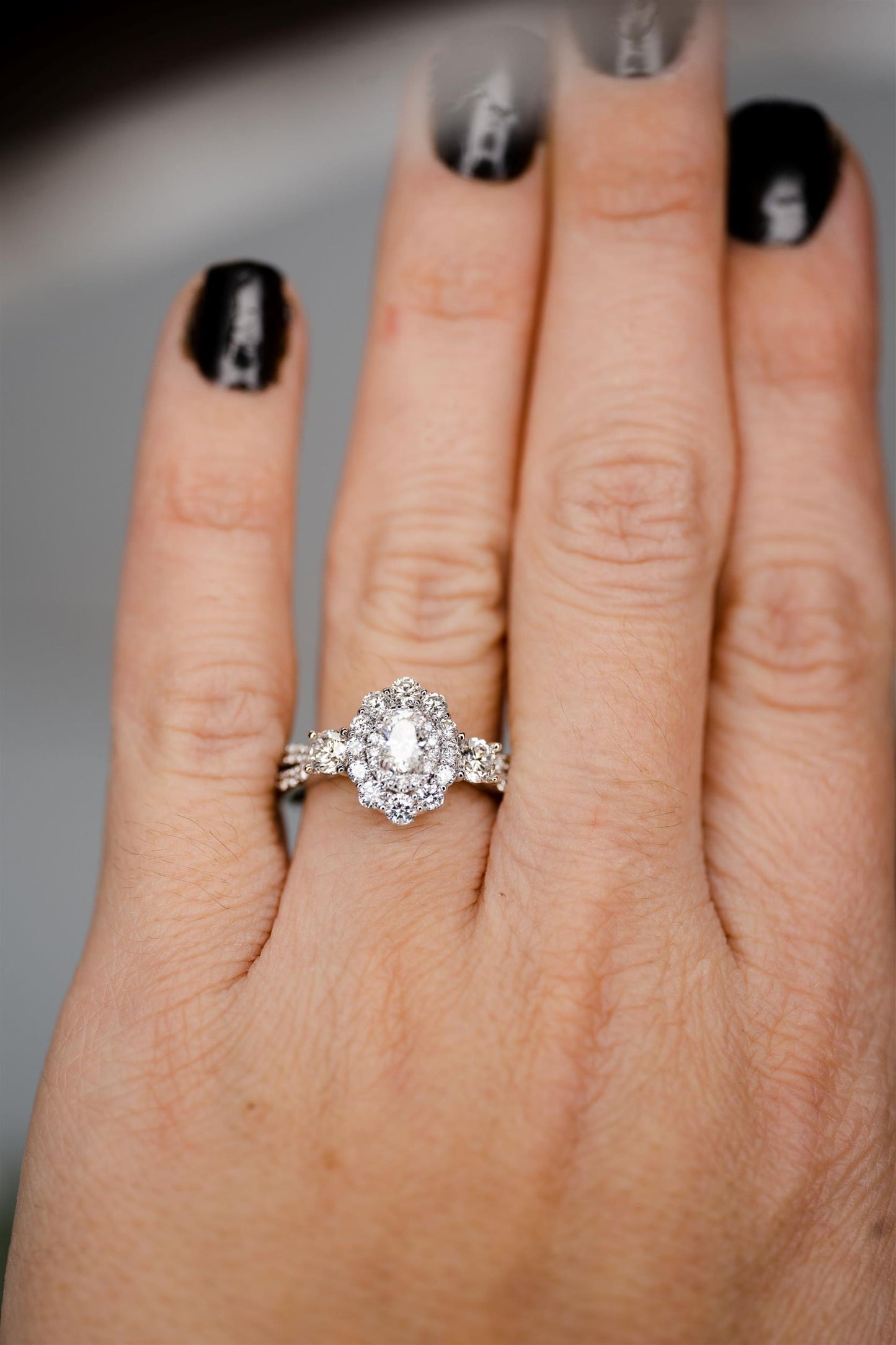 14K White Gold 1.33tdw Double Halo Diamond Ring