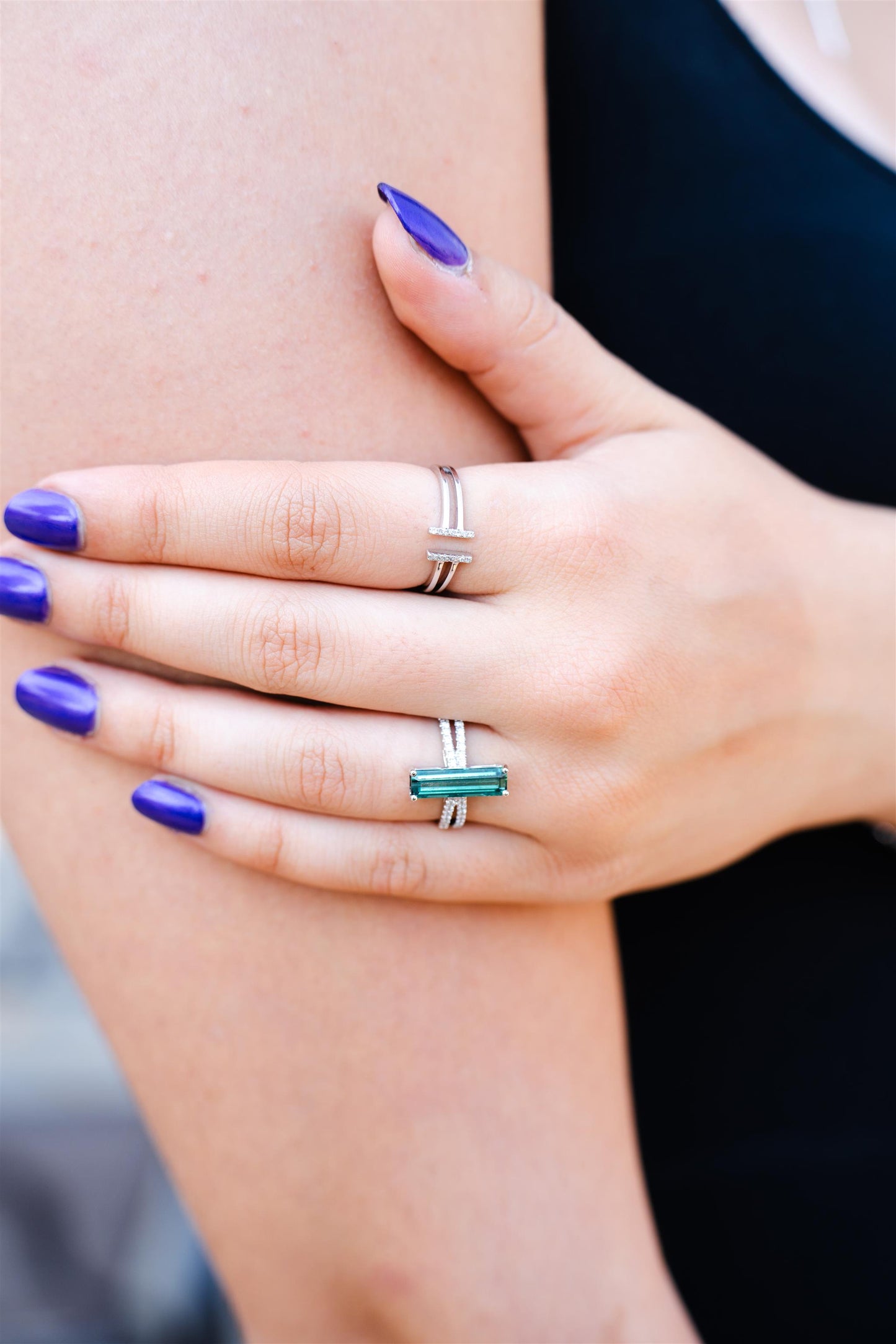 White Gold and Blue Green Tourmaline Ring