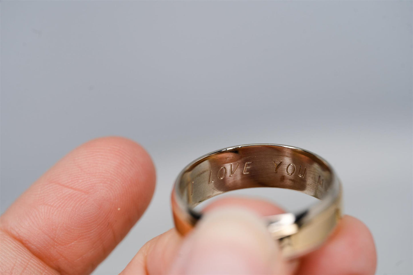 14K Yellow and White Gold Engraved Mens Ring