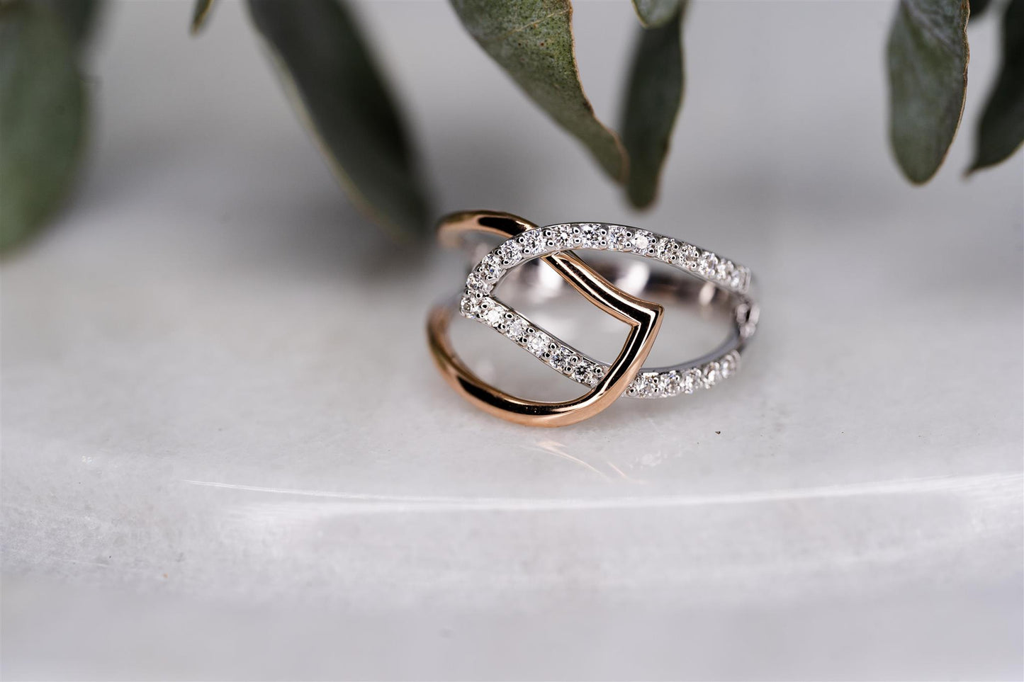 14K White Gold and Rose Gold Diamond Ring