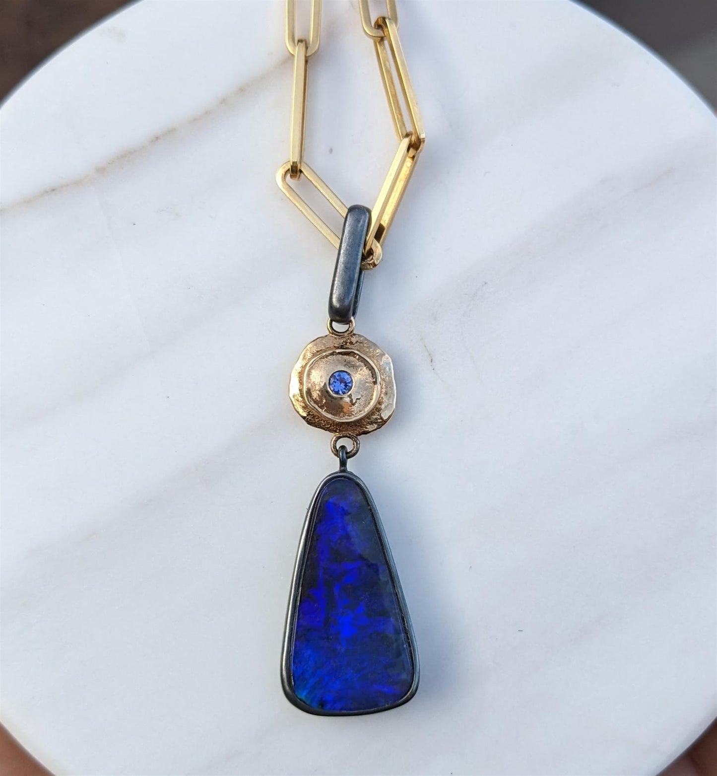 Tanzinite and Opal Bullet Pendant