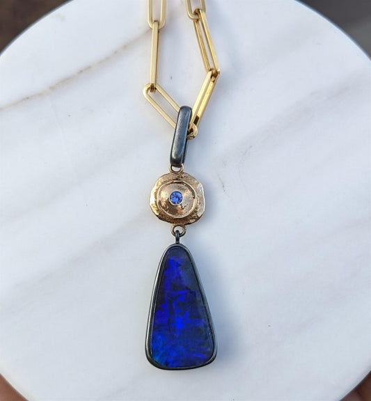 Tanzinite and Opal Bullet Pendant