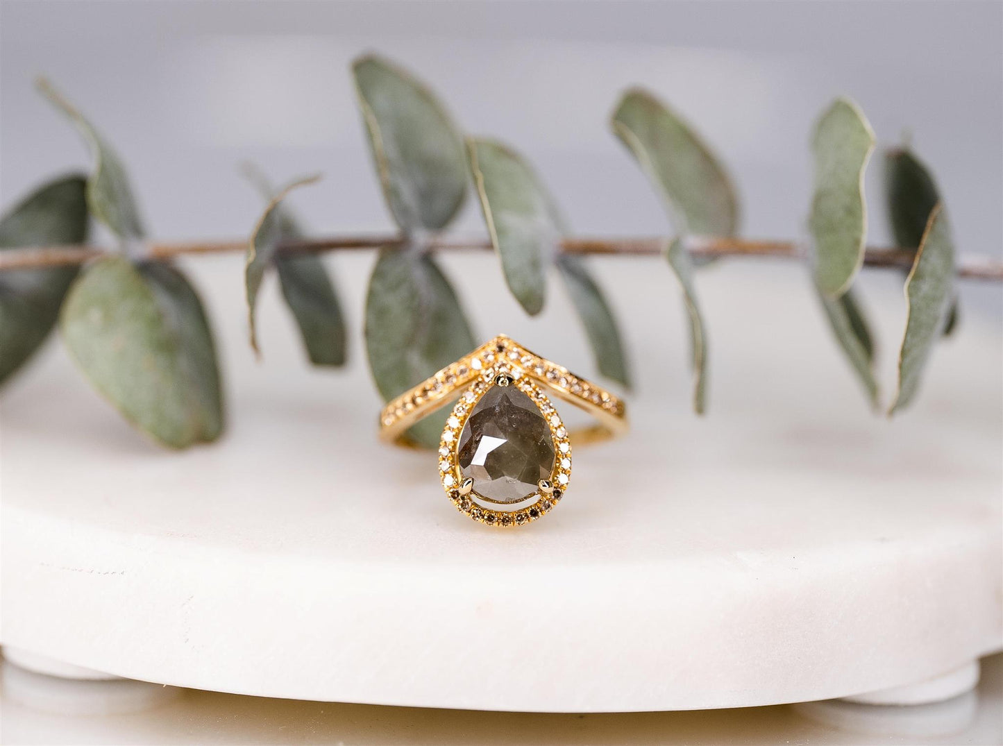 18K Yellow Gold Salt and Pepper Diamond Ring