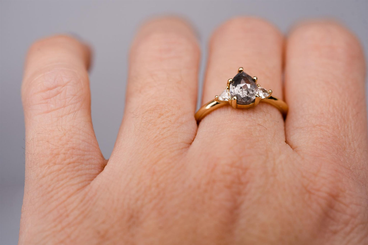 14K Yellow Gold Salt and Pepper Diamond Ring