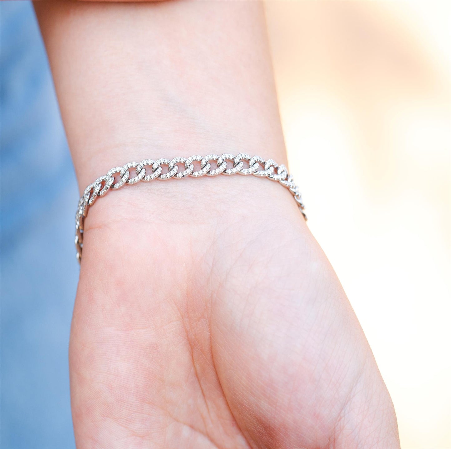 White Gold and Diamond Cuban Style Bracelet