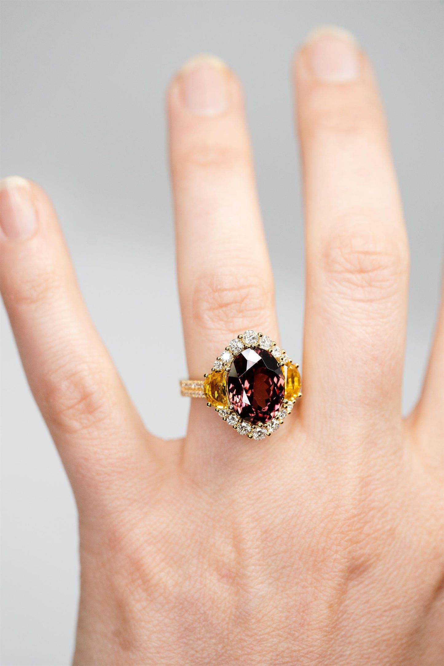 18K Yellow Gold Zircon Diamond and Sapphire Ring