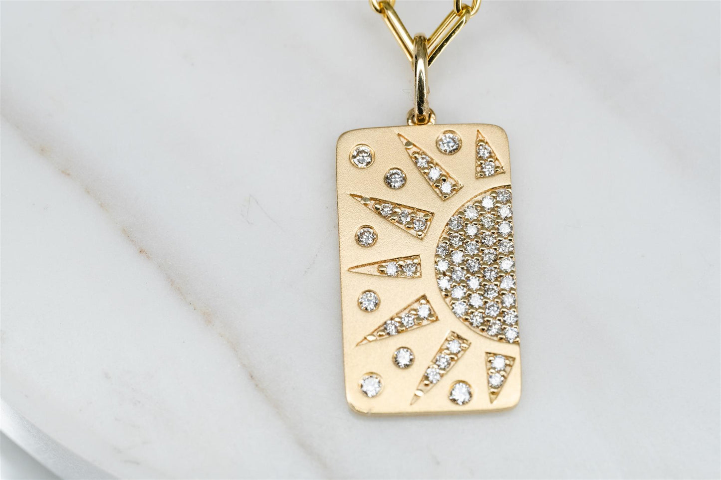 Diamond Sunburst Dog Tag Pendant Necklace
