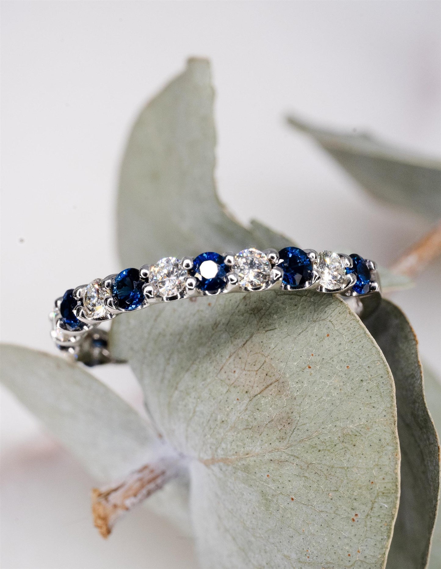 14K White Gold Diamond and Blue Sapphire Ring