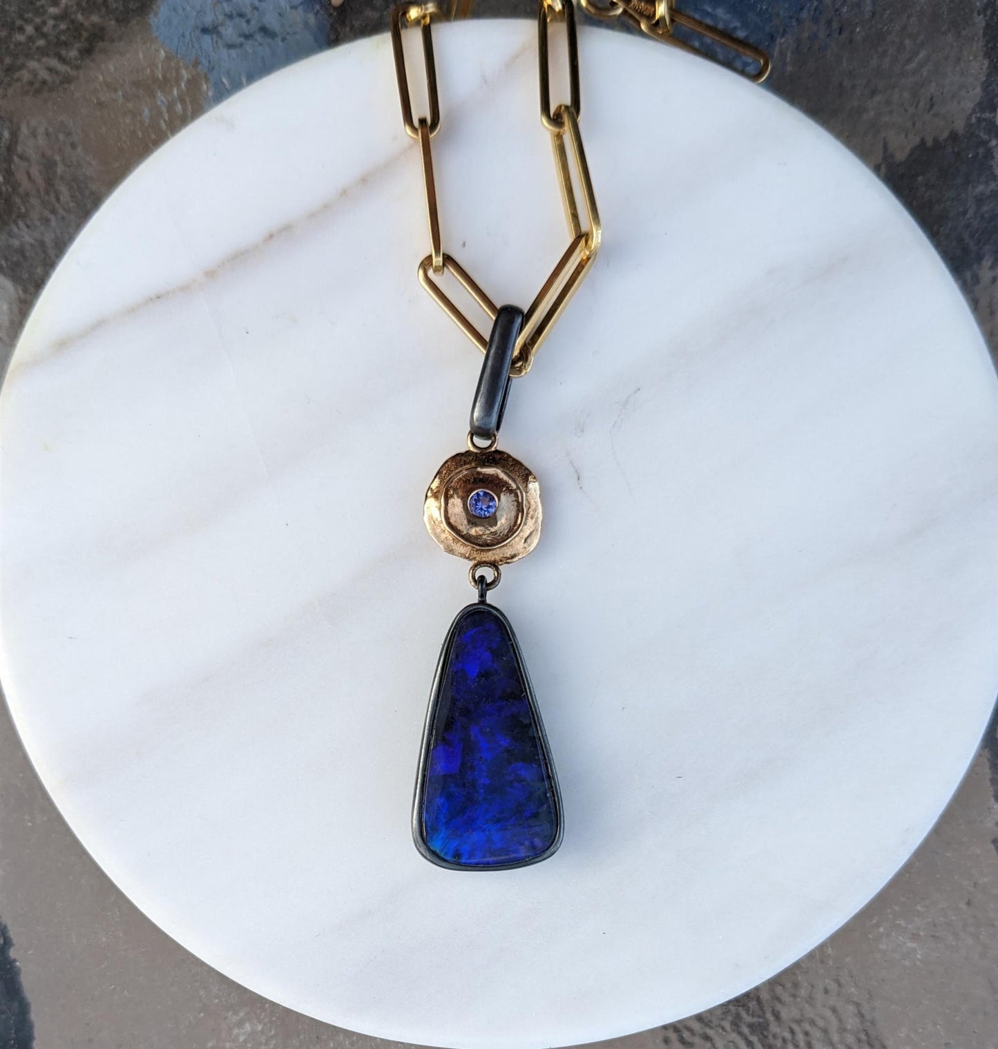 Tanzinite and Opal Bullet Pendant