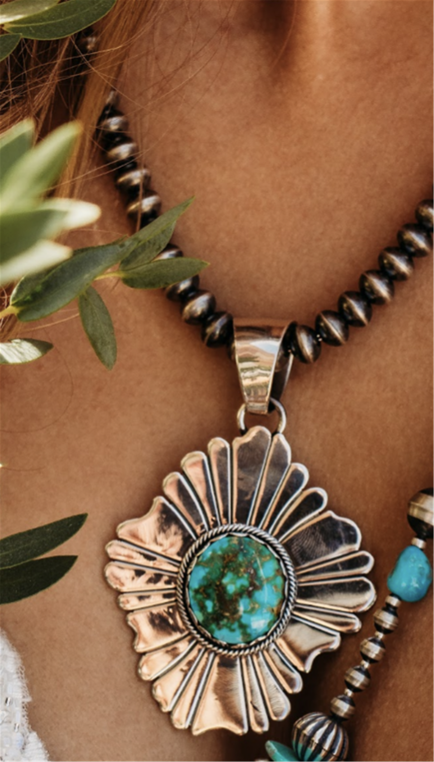 Turquoise and Sterling Silver Flower Pendant