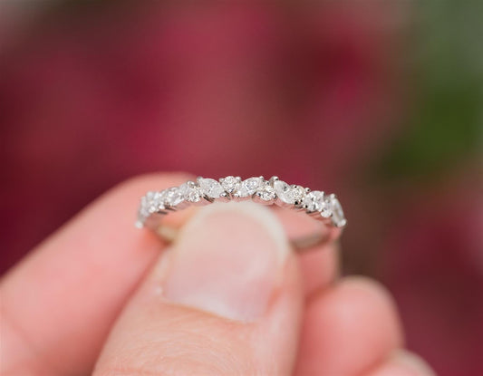 14K White Gold Sleek Marquise Cluster Wedding Band