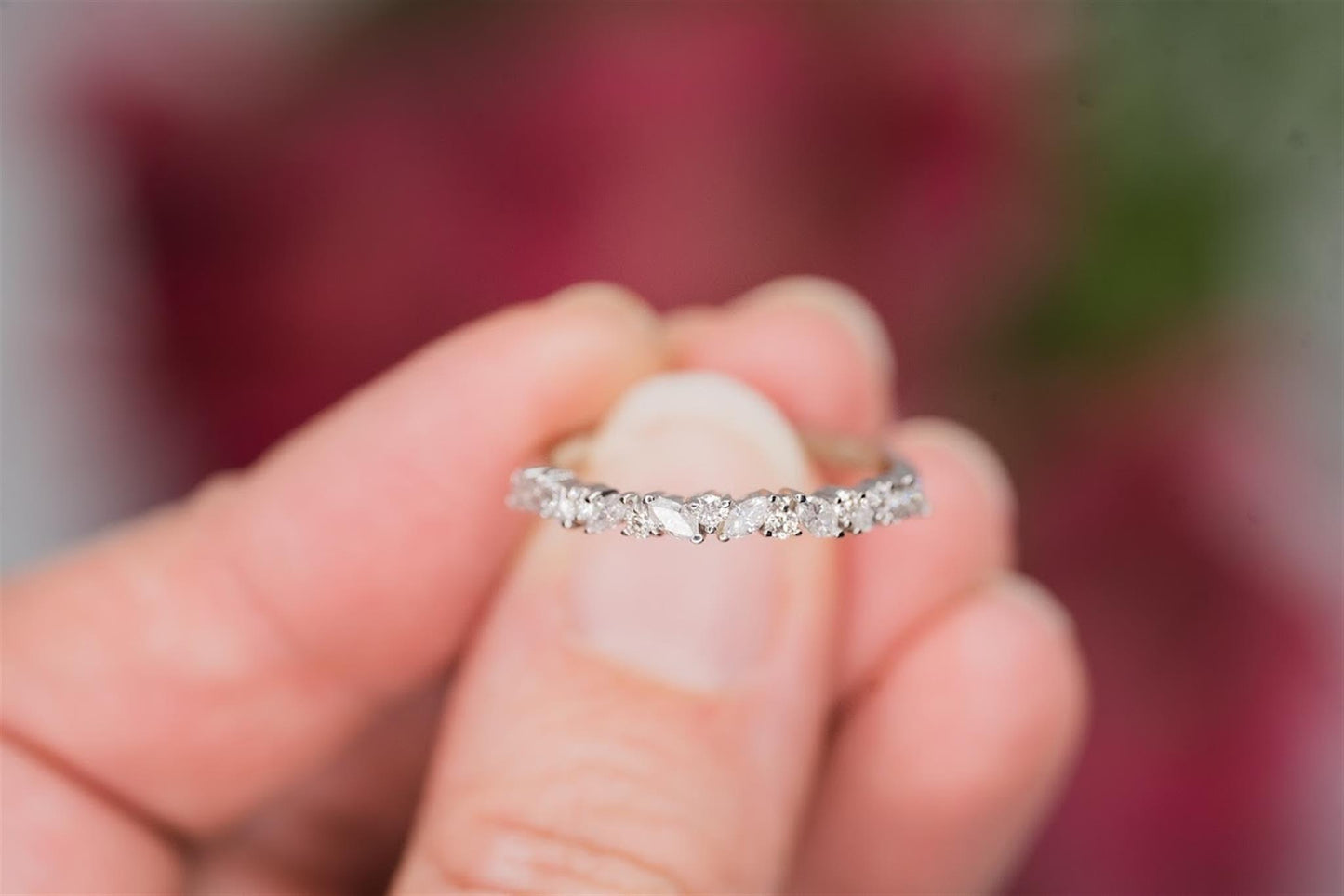 14K White Gold Sleek Marquise Cluster Wedding Band