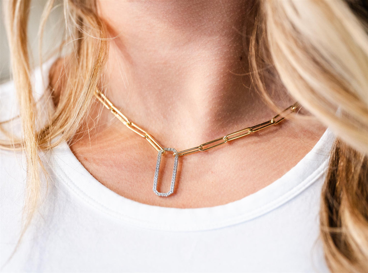 Paperclip Style Diamond Necklace
