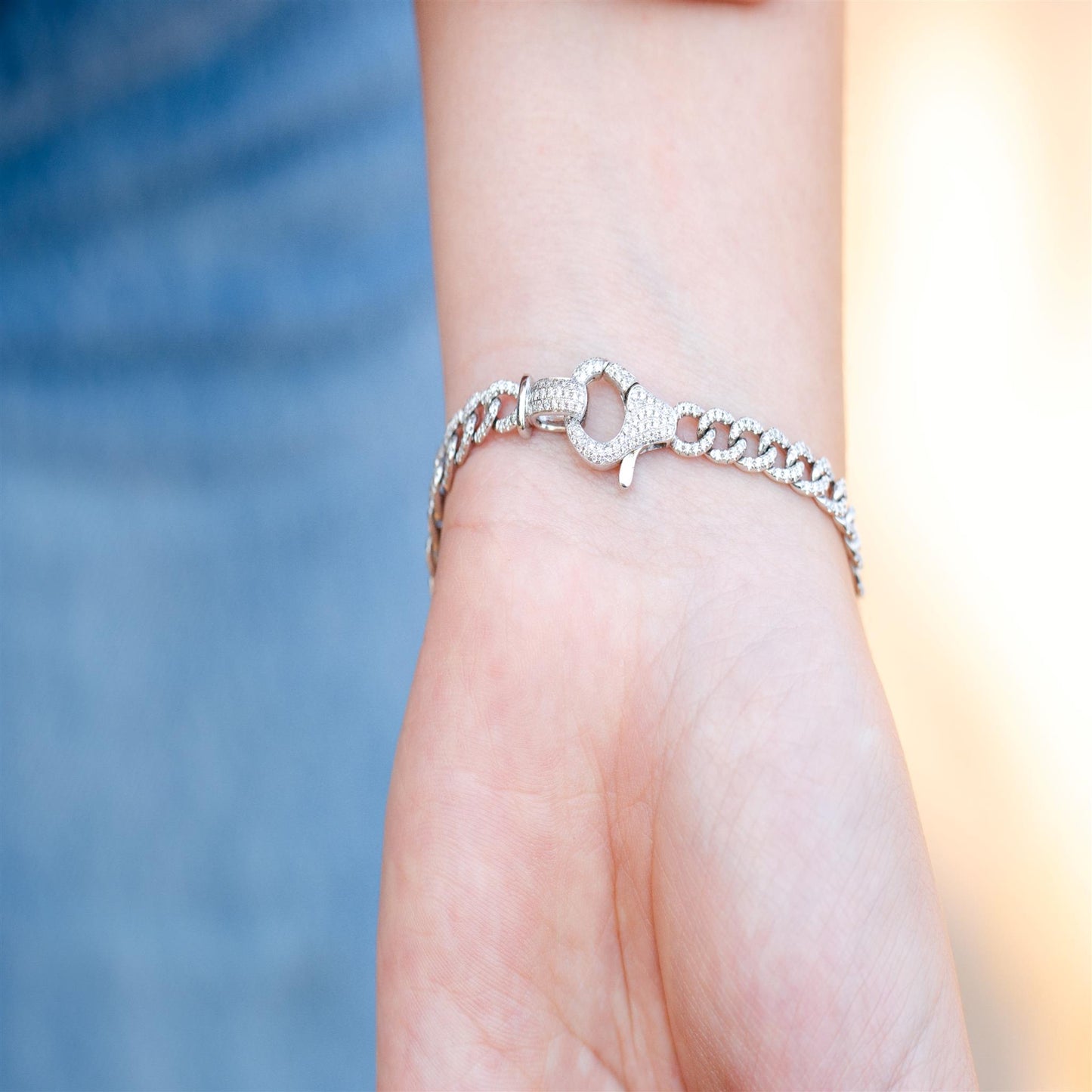 White Gold and Diamond Cuban Style Bracelet