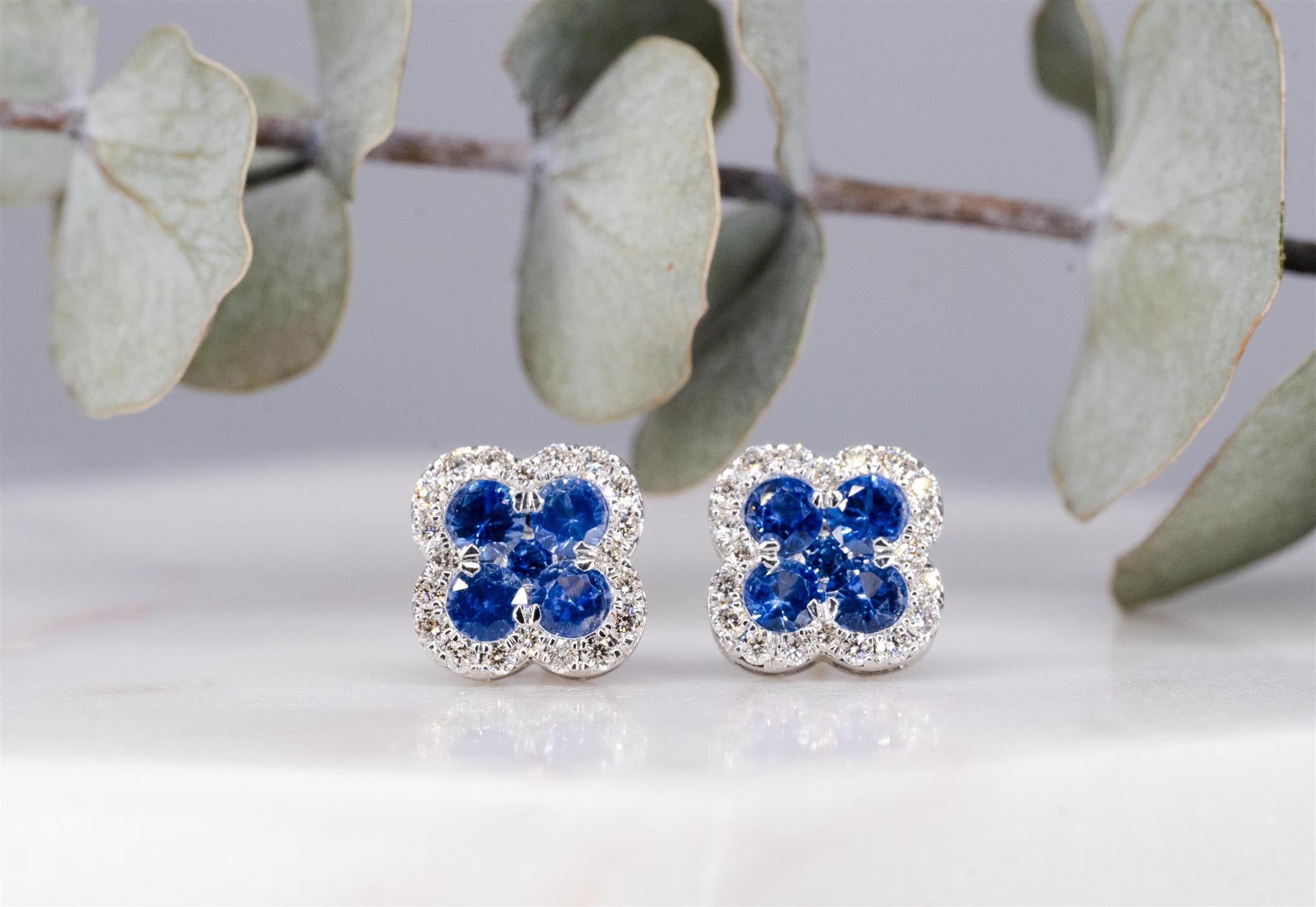 Blue purchases gem clover earrings