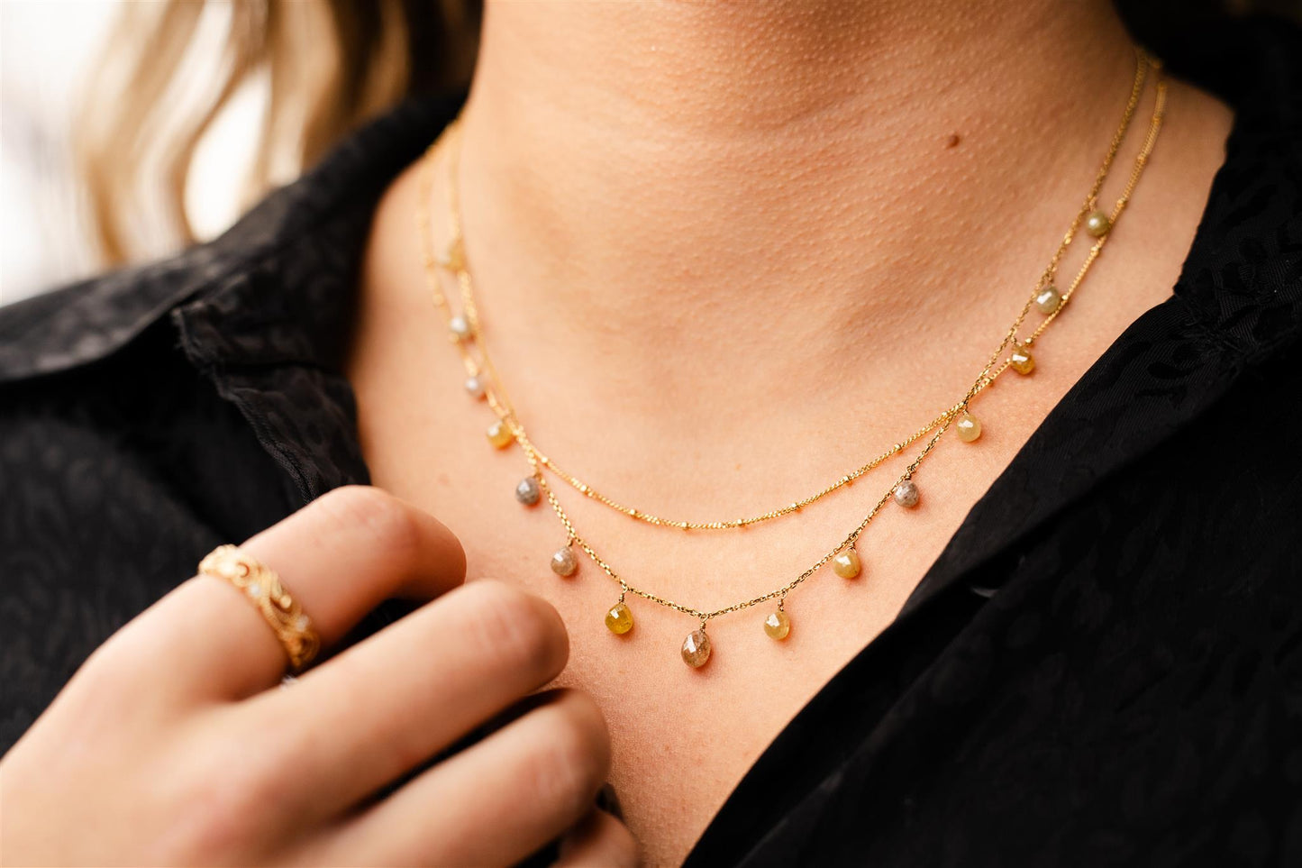 14K Yellow Gold Briolette Diamond 18" Necklace