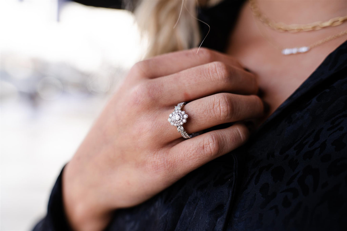 14K White Gold 1.33tdw Double Halo Diamond Ring