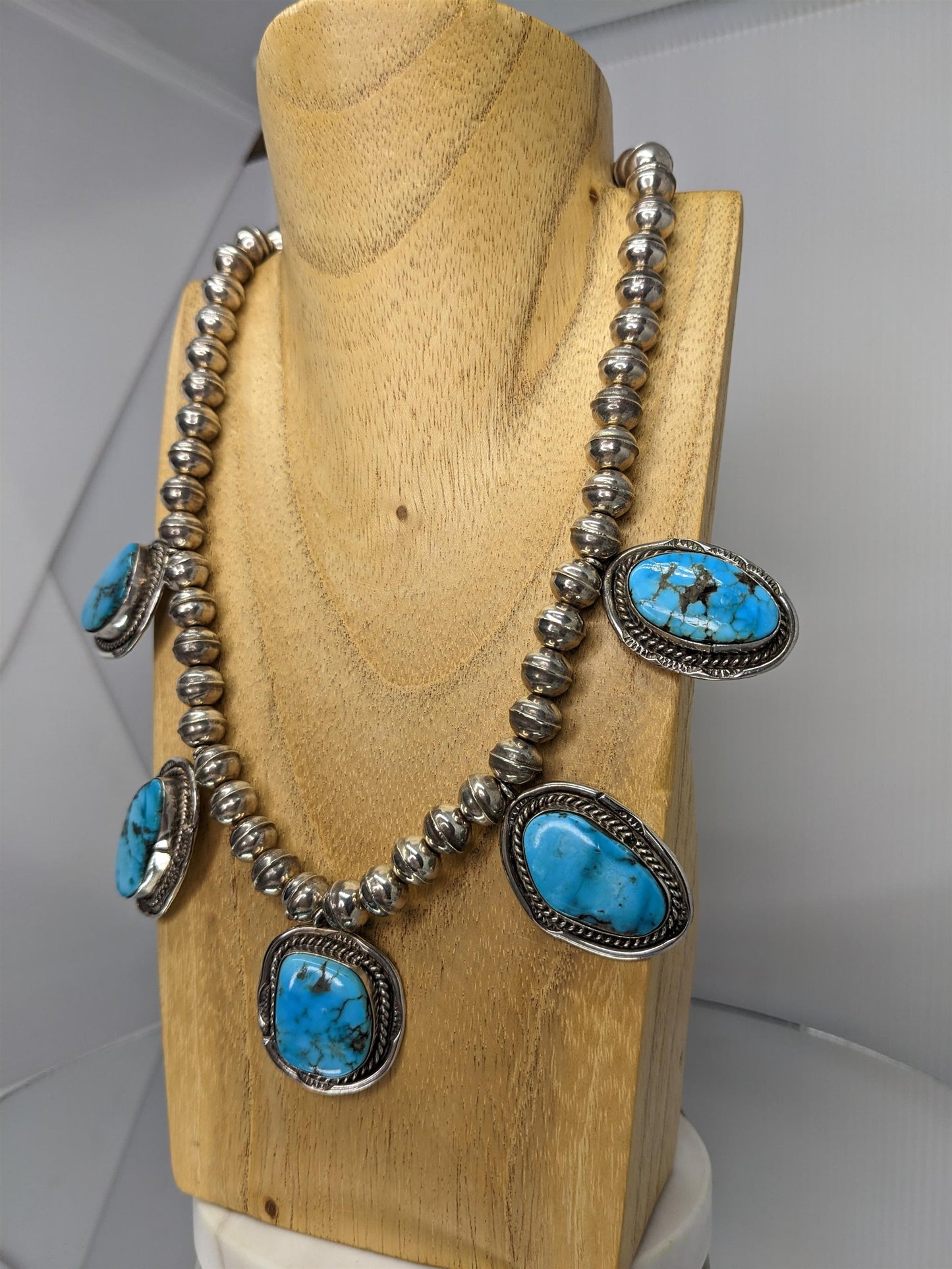 Sterling Silver and Turquoise Squash Blossom Necklace