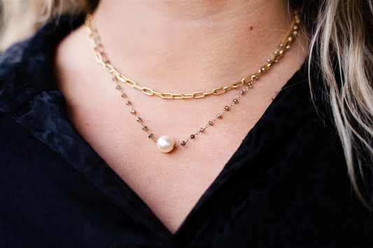 18K Rough Brown Diamonds and Pearl Necklace