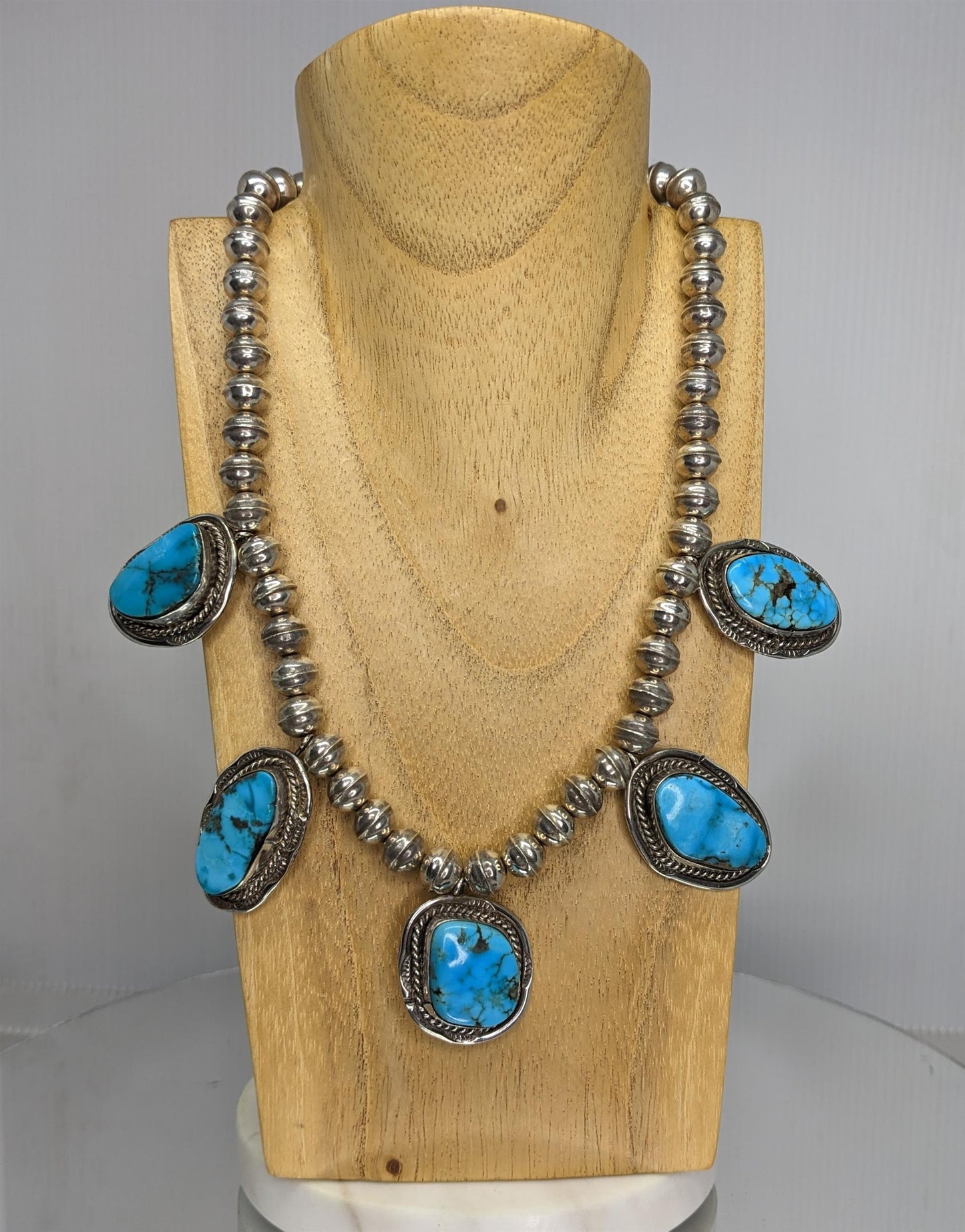 Sterling Silver and Turquoise Squash Blossom Necklace