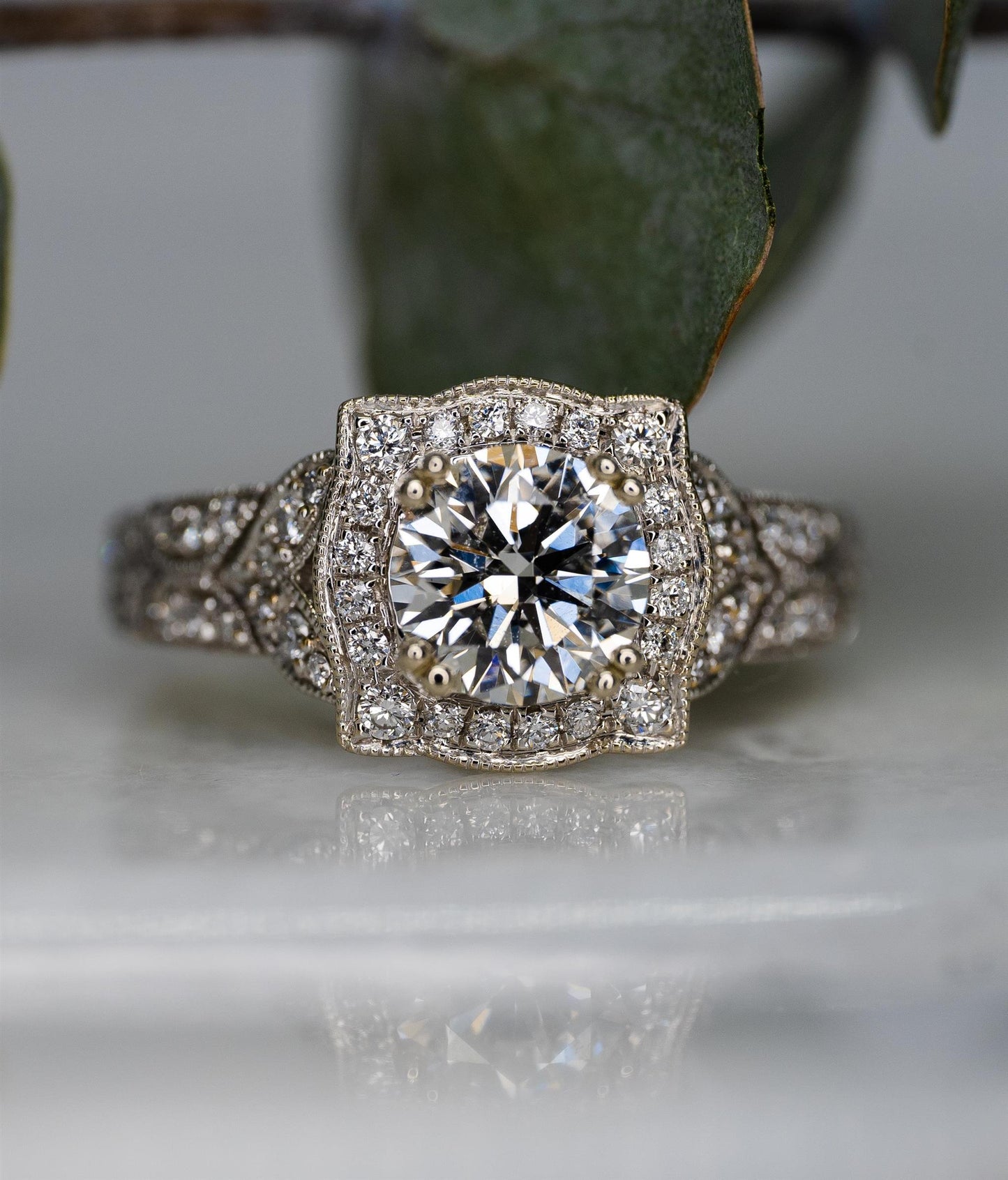 14K White Gold and Diamond Engagement Ring with GIA Report