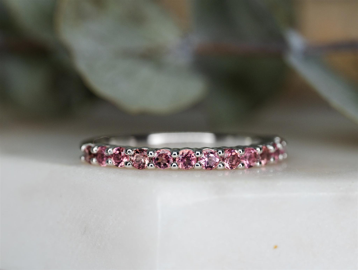 White Gold and Pink Tourmaline Band