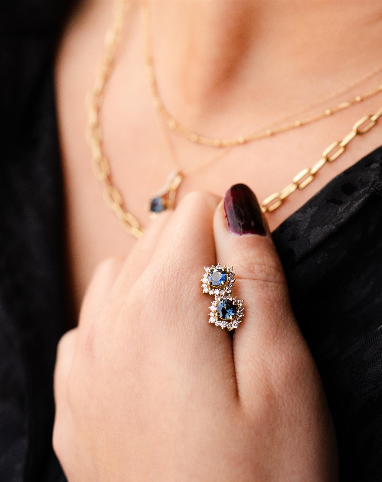 14K YG Sapphire, Diamond Halo Studs