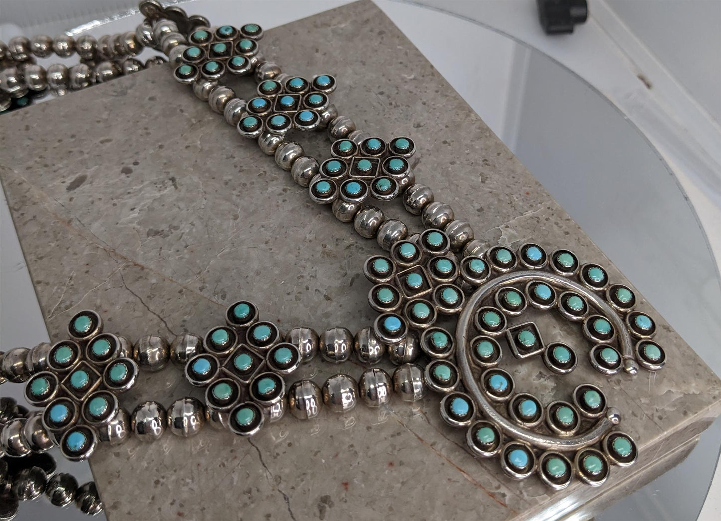 Zuni Squash Blossom Turquoise Necklace
