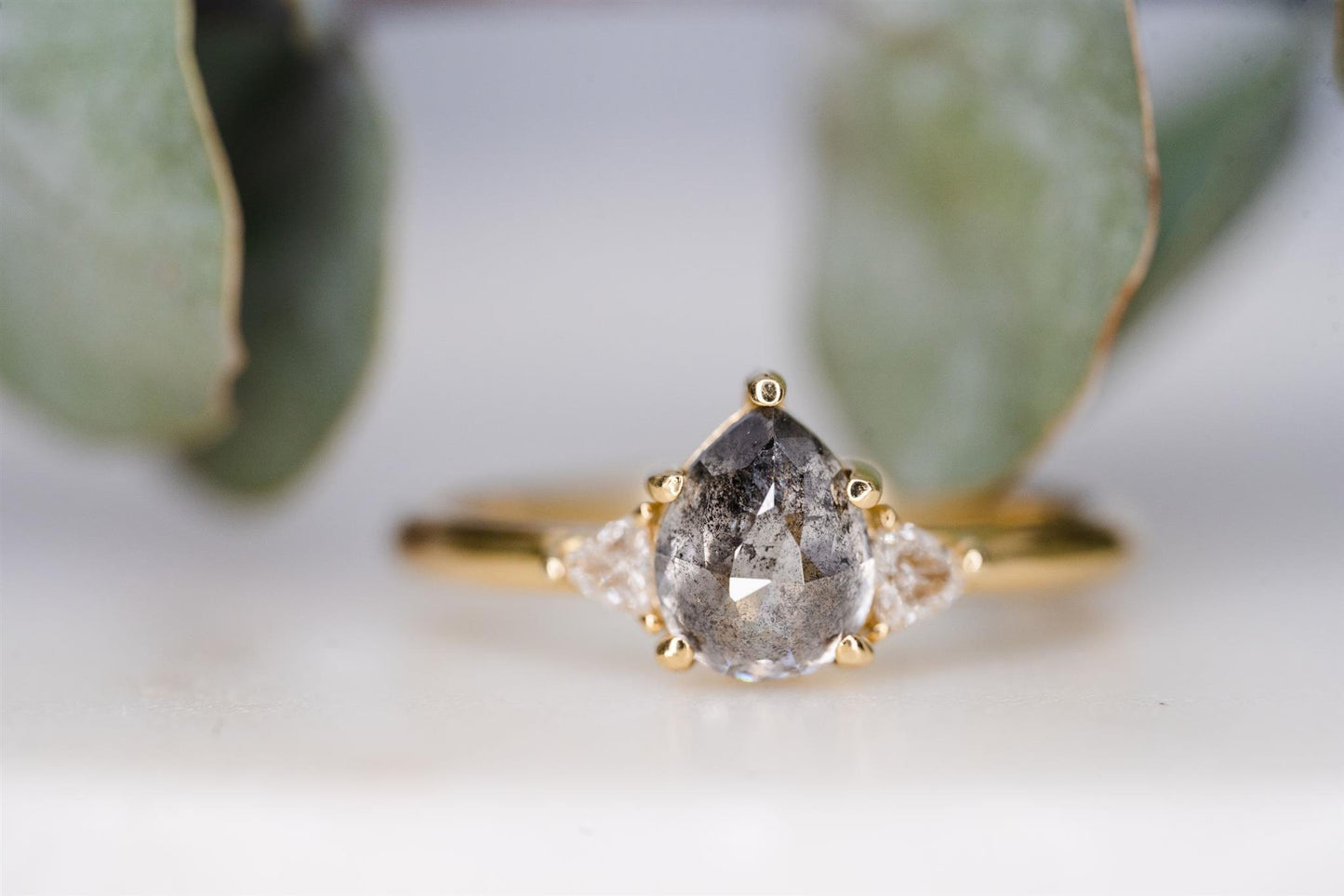 14K Yellow Gold Salt and Pepper Diamond Ring