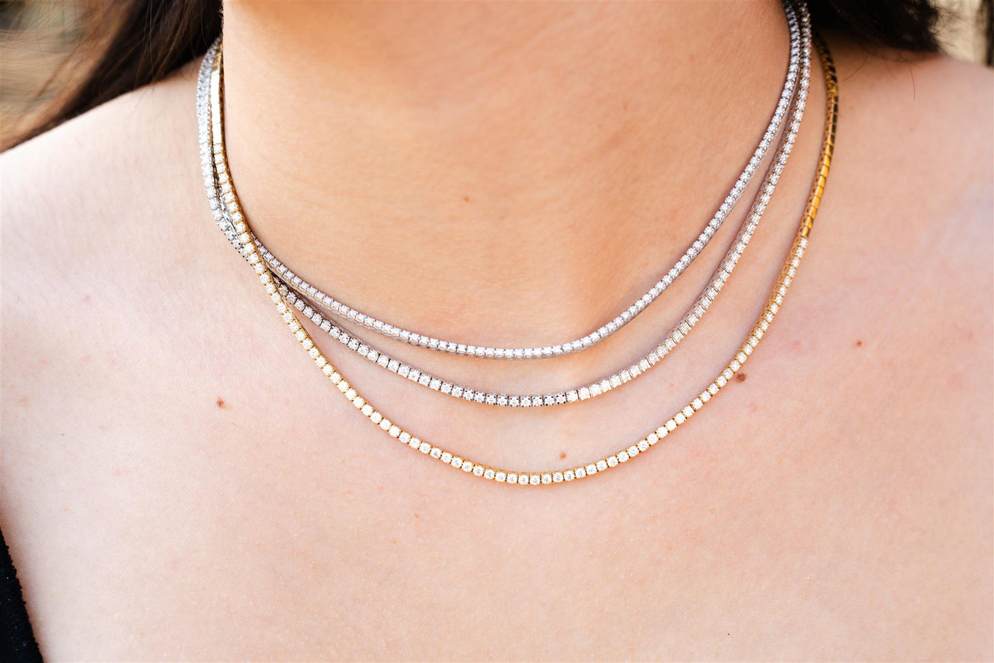 14K Yellow Gold and Diamond Tennis Necklace